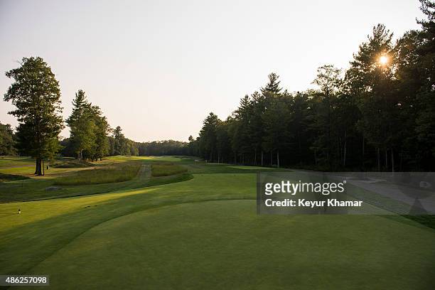 Course scenic view of the first hole tee box during practice for the Deutsche Bank Championship at TPC Boston on September 2, 2015 in Norton,...