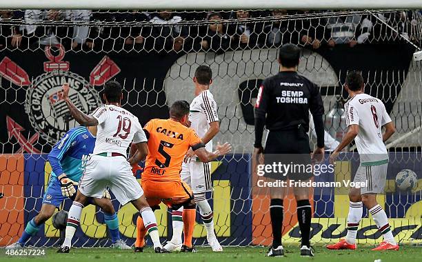 Ralf of Corinthians scoring the second goal during the match between Corinthians and Fluminense for the Brazilian Series A 2015 at Arena Corinthians...