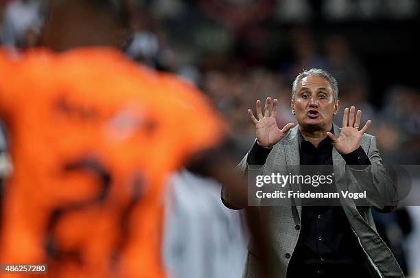 Head coach Adenor Leonardo Bachi of Corinthians gives advise during the match between Corinthians and Fluminense for the Brazilian Series A 2015 at...