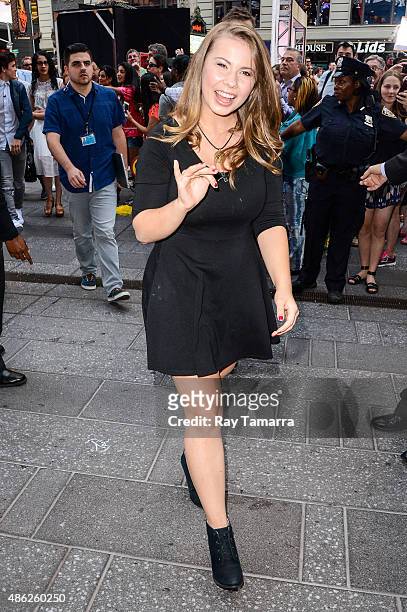 Actress Bindi Irwin leaves the "Good Morning America" taping at the ABC Times Square Studios on September 2, 2015 in New York City.