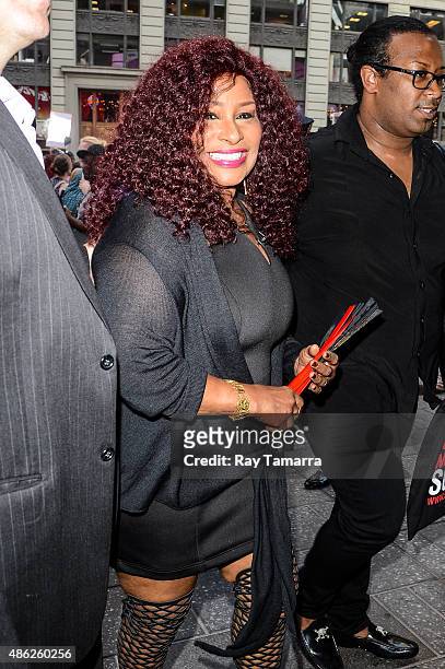 Singer Chaka Khan leaves the "Good Morning America" taping at the ABC Times Square Studios on September 2, 2015 in New York City.
