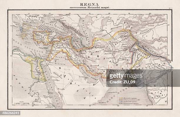 empire of alexander the great, hand-coloured steel engraving,published 1861 - persian empire map stock illustrations