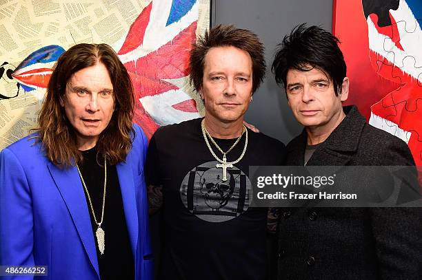 Musician Ozzy Osbourne, Musician/artist Billy Morrison and musician Gary Numan attend an VIP Opening Reception For "Dis-Ease" An Evening Of Fine Art...