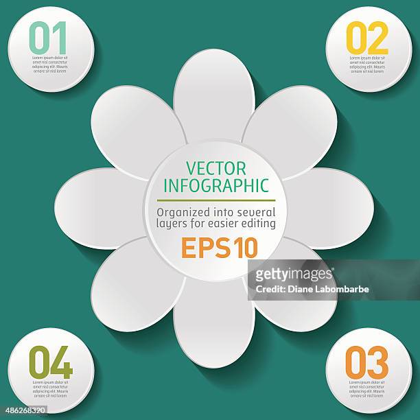white flower infographic on a green base - baseboard stock illustrations