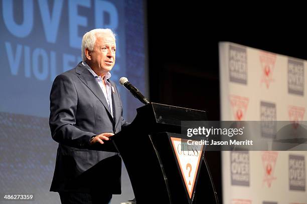 Co-founder of Guess? Inc. Paul Marciano speaks onstage at the GUESS and Peace Over Violence celebration of the 15th anniversary of Denim Day at...