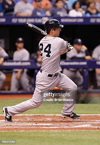 Scott Sizemore of the New York Yankees bats against the Tampa Bay Rays on April 17, 2014 at Tropicana Field in St. Petersburg, Florida.