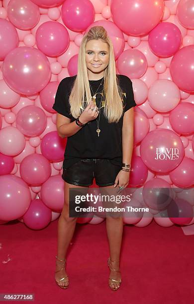 Alli Simpson arrives ahead of the JT One launch at David Jones Elizabeth Street Store on September 3, 2015 in Sydney, Australia.