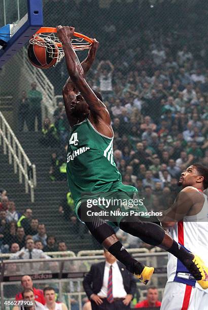 James Gist, #14 of Panathinaikos Athens in action during the Turkish Airlines Euroleague Basketball Play Off Game 4 between Panathinaikos Athens v...