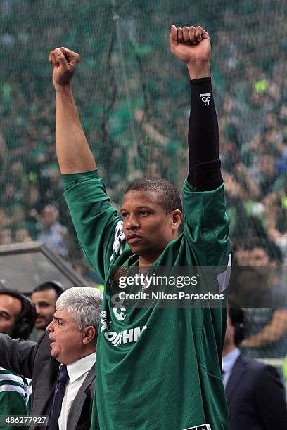 Mike Batiste, #8 of Panathinaikos Athens reacts during the Turkish Airlines Euroleague Basketball Play Off Game 4 between Panathinaikos Athens v CSKA...