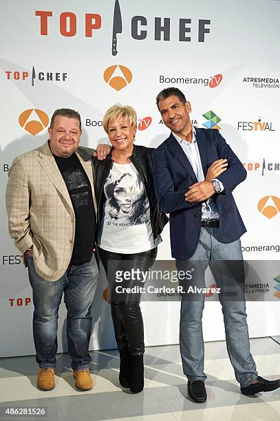 Spanish chefs Alberto Chicote , Susi Diaz and Paco Roncero attend "Top Chef" new season presentation during the 7th FesTVal Television Festival 2015...