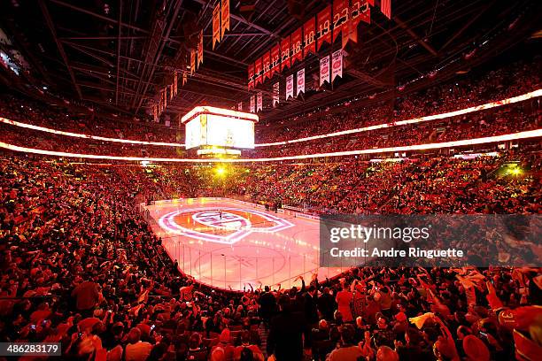 General view of the pre-game ceremony before the Montreal Canadiens play against the Tampa Bay Lightning in Game Four of the First Round of the 2014...