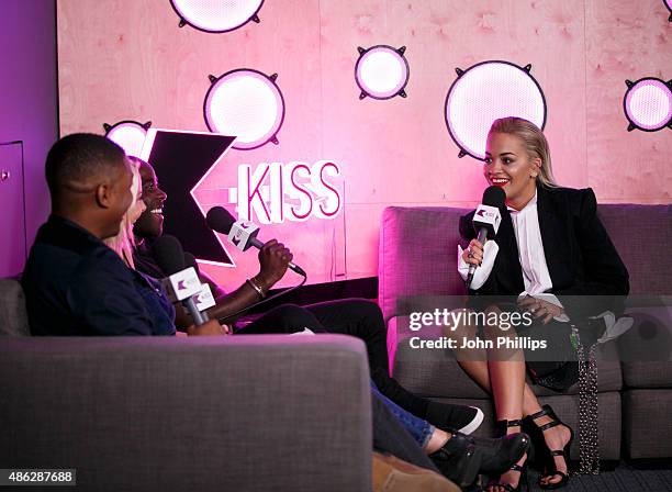 Rita Ora visits Kiss FM Studio's on September 3, 2015 in London, England.