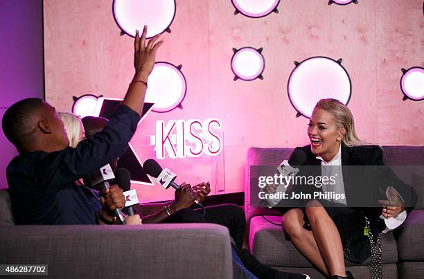 Rita Ora visits Kiss FM Studio's on September 3, 2015 in London, England.