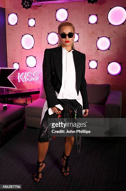 Rita Ora visits Kiss FM Studio's on September 3, 2015 in London, England.