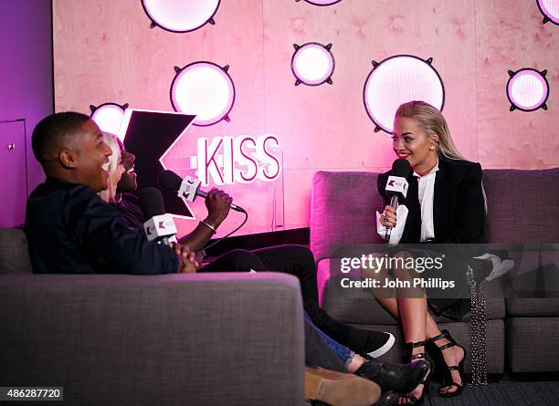 Rita Ora visits Kiss FM Studio's on September 3, 2015 in London, England.