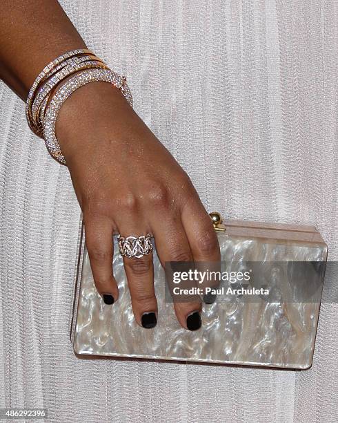 Actress Sanaa Lathan ,Handbag Detail / Jewelry Detail, attends the premiere of "The Perfect Guy" at The WGA Theater on September 2, 2015 in Beverly...