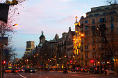 Evening view of Passeig de Gracia in Barcelona