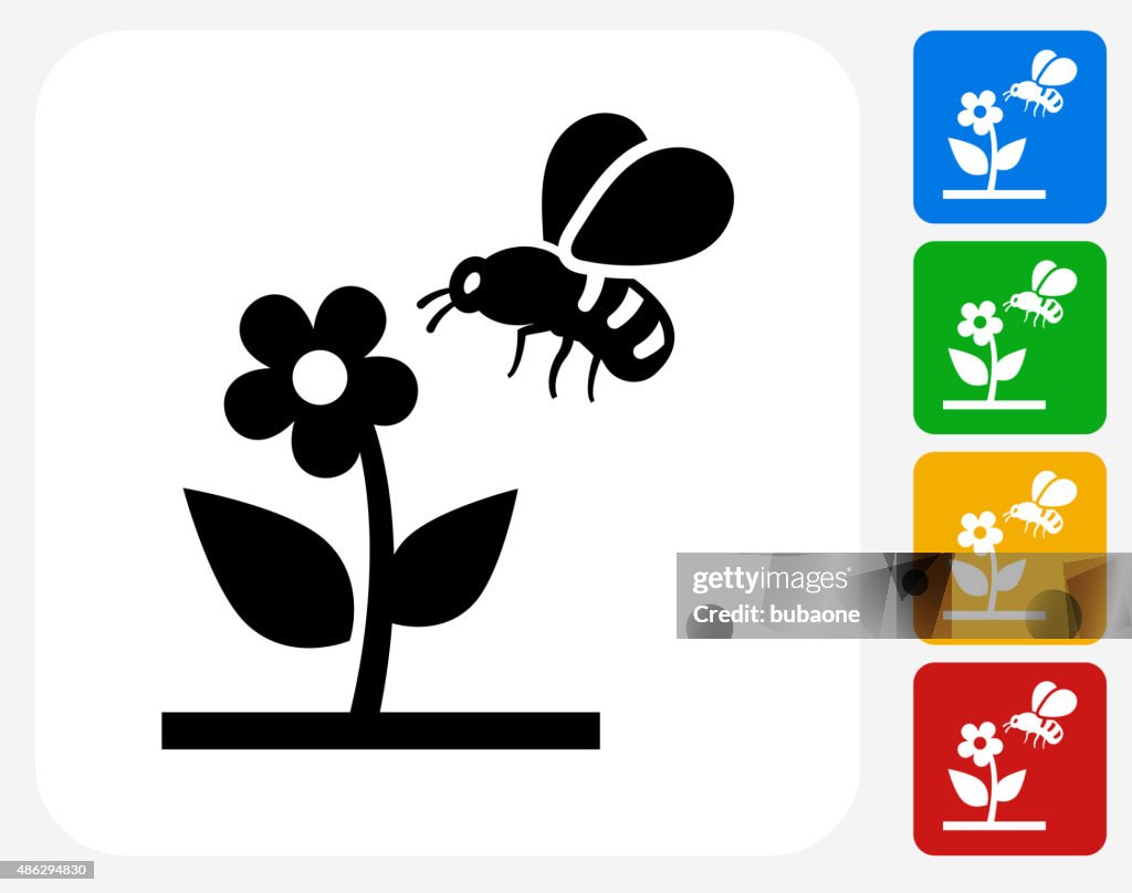 ハナバチに花のグラフィックデザインアイコンフラット