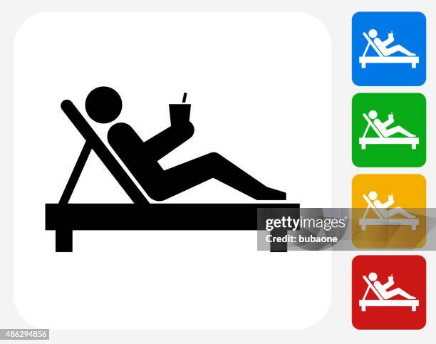 relaxing stick figure icon flat graphic design - outdoor chair white background stock illustrations
