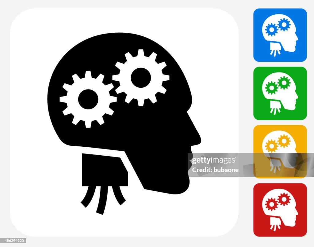 Robotic Head Icon Flat Graphic Design
