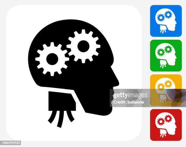 robotic head icon flat graphic design - cyborg profile stock illustrations