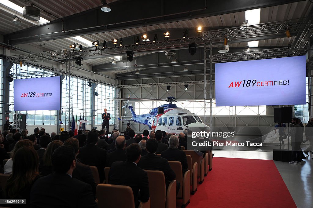 Italian Ministers Maurizio Lupi And Angelino Alfano Attend The Certification  Ceremony For The Helicopter AW189 At AgustaWestland's Factory