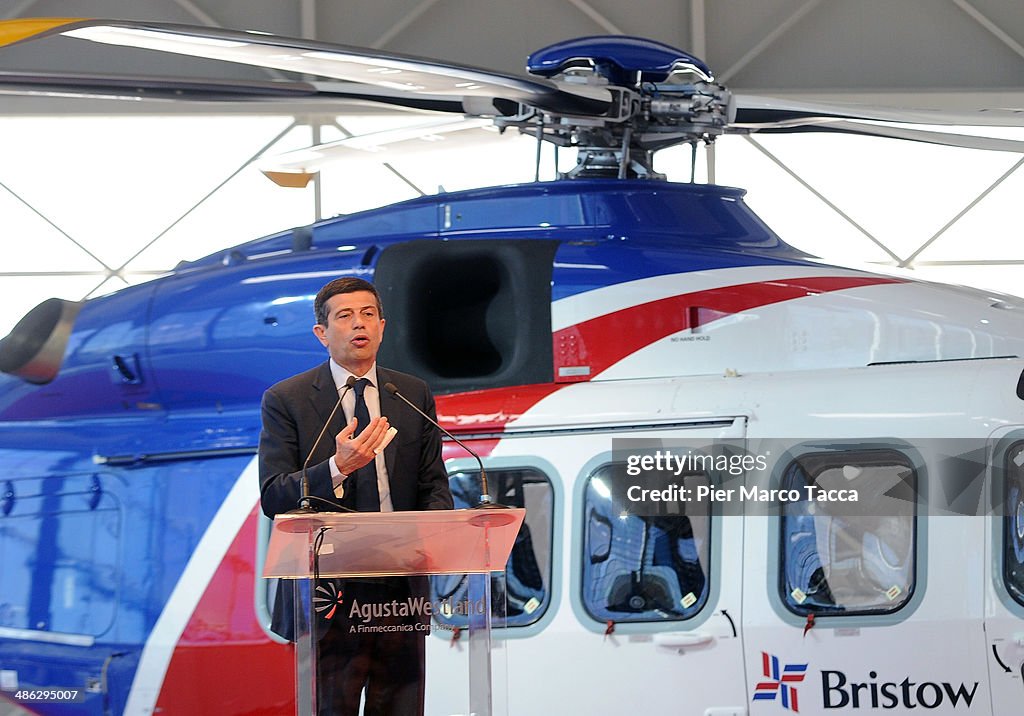 Italian Ministers Maurizio Lupi And Angelino Alfano Attend The Certification  Ceremony For The Helicopter AW189 At AgustaWestland's Factory