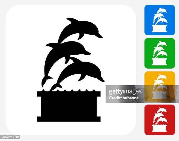 dolphins jumping icon flat graphic design - sea world stock illustrations