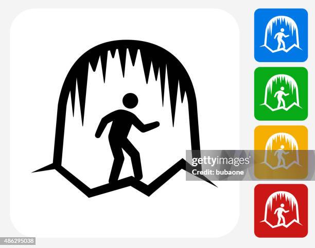 exploring cave icon flat graphic design - cave explorer stock illustrations