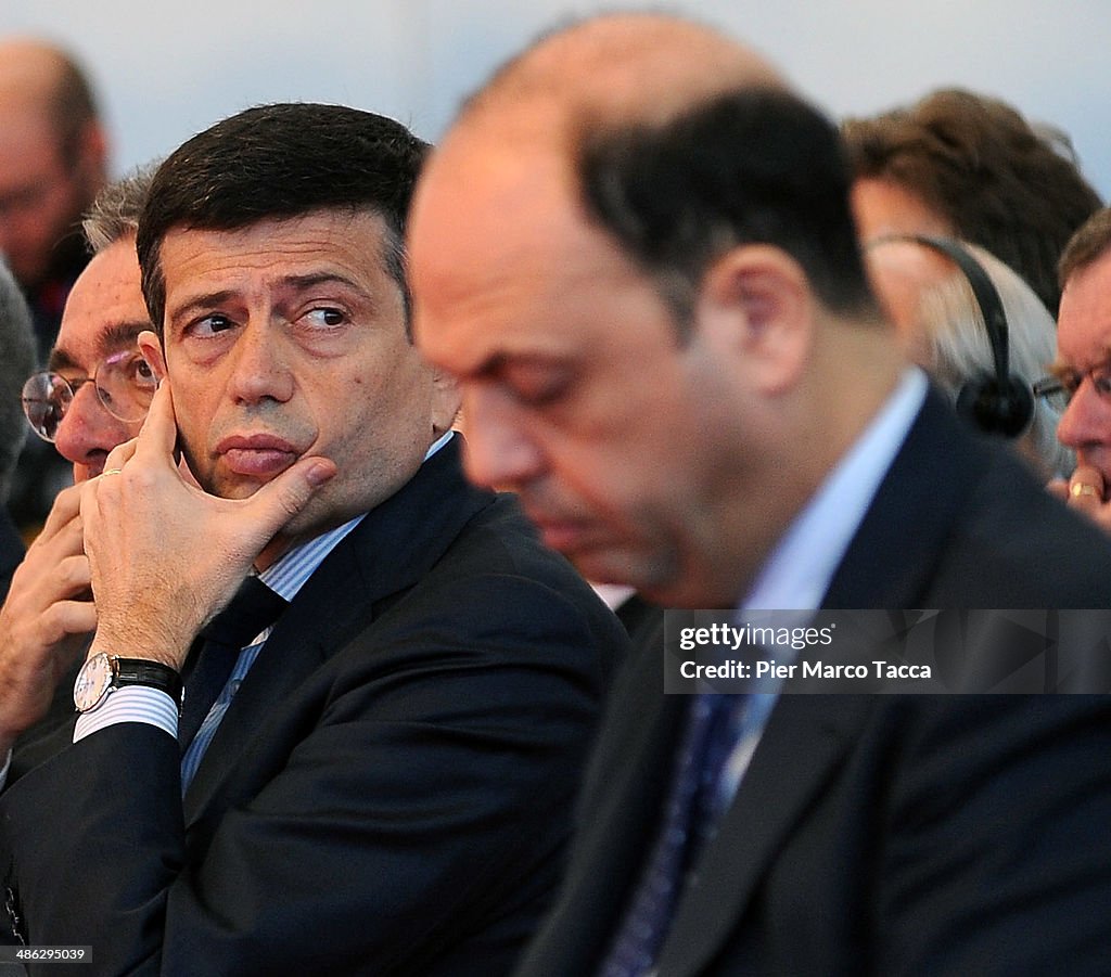 Italian Ministers Maurizio Lupi And Angelino Alfano Attend The Certification  Ceremony For The Helicopter AW189 At AgustaWestland's Factory