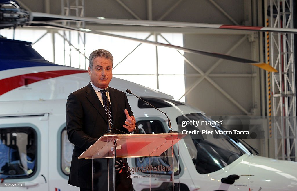 Italian Ministers Maurizio Lupi And Angelino Alfano Attend The Certification  Ceremony For The Helicopter AW189 At AgustaWestland's Factory