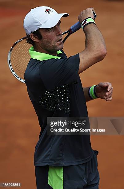Teymuraz Gabashvili of Russia in action against David Ferrer of Spain during day three of the ATP Barcelona Open Banc Sabadell at the Real Club de...