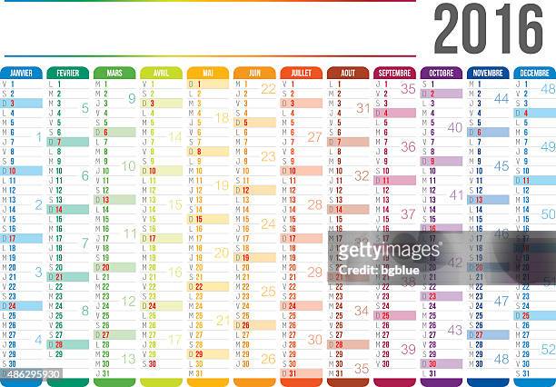 französisch kalender 2016 - fourniture de bureau stock-grafiken, -clipart, -cartoons und -symbole
