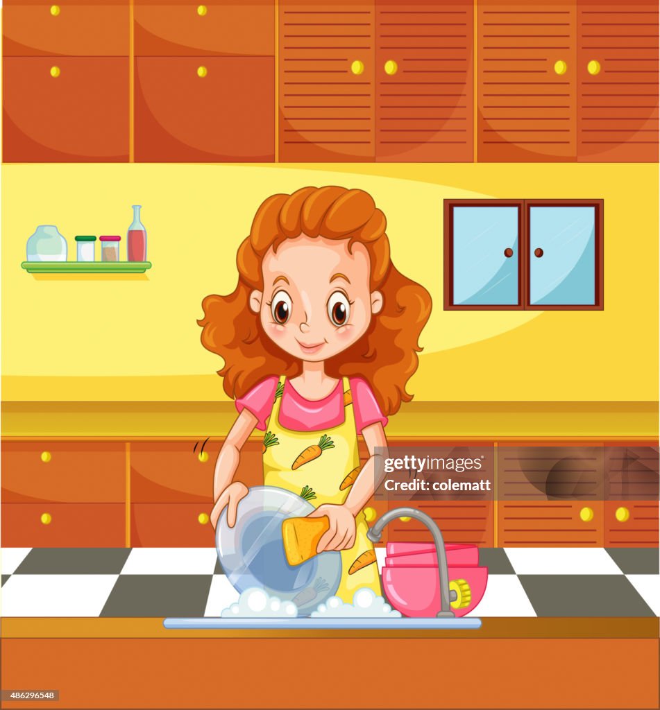 Disqueiting Cartoon Doing Dishes High-Res Vector Graphic - Getty Images