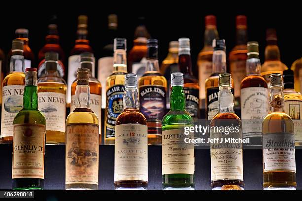 Bottles of whisky on display in the Diageo Claive Vidiz Collection, the world's largest collection of Scottish Whisky on display at The Scotch Whisky...