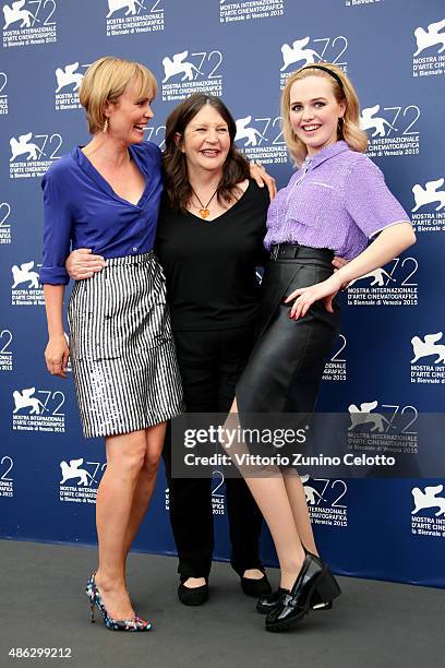 Actress Radha Mitchell, director Sue Brooks and Actress Odessa Young attend a photocall for 'Looking For Grace' during the 72nd Venice Film Festival...