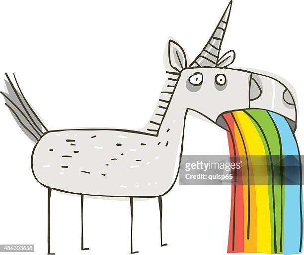 rainbow puking unicorn - unicorn stock illustrations