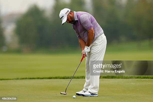 Damien McGrane of Ireland putts on the seventh hole on day one of the M2M Russian Open at Skolkovo Golf Club on September 3, 2015 in Moscow, Russia.