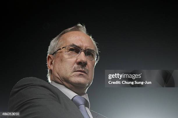 South Korean team head coach Ulrich Stielike during the 2018 FIFA World Cup Qualifier Round 2 - Group G match between South Korea and Laos at...