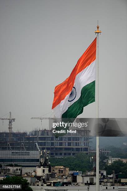 Indian national flag at Central Park, Connaught Place on August 8, 2014 in New Delhi, India.