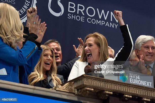 Fergie and Brown Shoe Company CEO, president and chairman Diane Sullivan celebrate Brown Shoe Company's 100 Years Of Listing at the New York Stock...