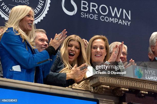 Fergie and Brown Shoe Company CEO, president and chairman Diane Sullivan celebrate Brown Shoe Company's 100 Years Of Listing at the New York Stock...