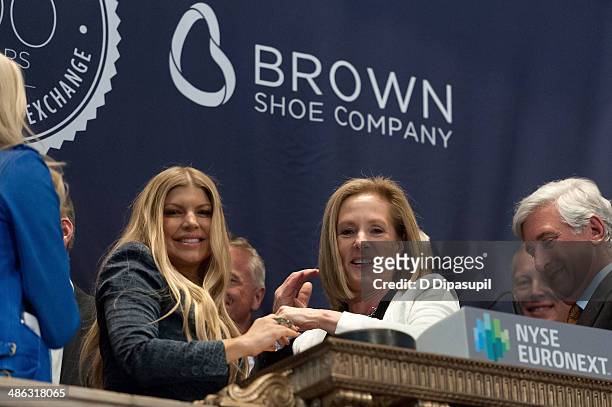 Fergie and Brown Shoe Company CEO, president and chairman Diane Sullivan celebrate Brown Shoe Company's 100 Years Of Listing at the New York Stock...