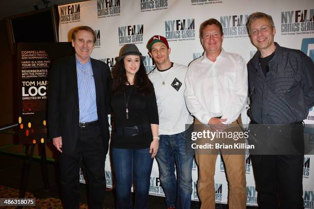 Host Peter Travers, NYFCS producer Isil Bagdadi, actor Tom Hardy, director Steven Knight, and NYFCS Founder Mark Ehrenkranz attend the New York Film...