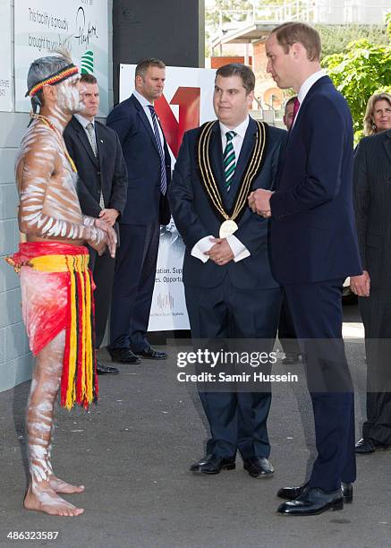 Prince William, Duke of Cambridge speaks to performers at the community centre, The Northern Sound System in Elizabeth on April 23, 2014 in Adelaide,...