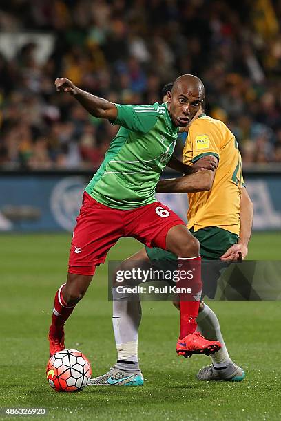 Bhuyan Jamal of Bangladesh controls the ball against Tom Rogic of Australia during the 2018 FIFA World Cup Qualification match between the Australian...