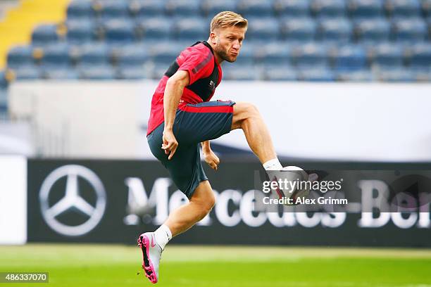 Jakub Blaszczykowski controles the ball during a Poland training session at Commerzbank-Arena on September 3, 2015 in Frankfurt am Main, Germany.