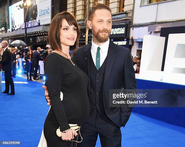 Charlotte Riley and Tom Hardy attend the UK Premiere of "Legend" at Odeon Leicester Square on September 3, 2015 in London, England.