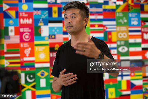 Liu Bolin creates art for the Global Goals campaign at Liu Bolin Studio August 28, 2015 in Beijing, China.