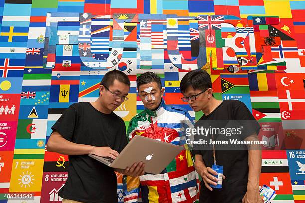 Liu Bolin creates art for the Global Goals campaign at Liu Bolin Studio August 28, 2015 in Beijing, China.